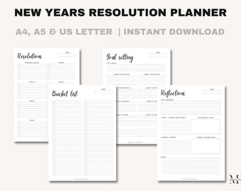 New Years Resolution Planning Kit | New Year, New Me Planner | New Years Plan | PDF Printable | Instant Download | A4 | A5 | US Letter