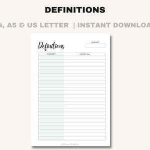 Home Study | Vocabulary Log | Definitions Log | Study Planner | Study Glossary | PDF Printable | Instant Download | A4 | A5 | US Letter