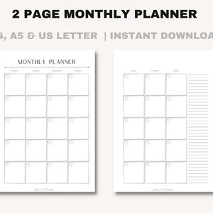 2 Page Undated Monthly Planner | Monthly Planning | Undated Monthly Planner | Undated Calendar | Calendar |PDF Printable| Instant Download |