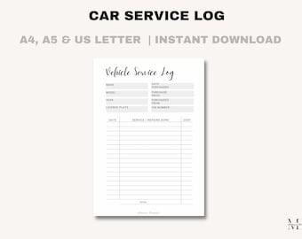 Vehicle Service Log | Auto Log | Car Log | Car Service log| Budget Printable | Travel Log | Spend Tracker | Car Maintenance | Car Log