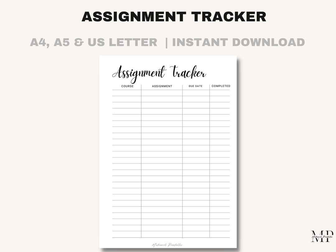 Assignment Tracker Printable | Minimalist Study Planner (PDF Download ...