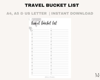 Minimalist Travel Bucket List Digital File Printable, Wanderlust Printable, Road Trip printable, Travel Planner, A4 A5 US Letter Size