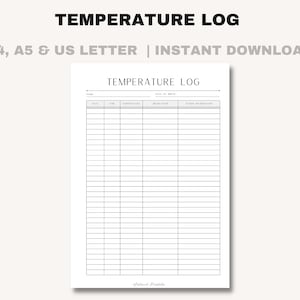 Temperature Log |  Temperature Tracker | Baby Temperature Log | Baby Tracker | Medical Printable | PDF Printable | Instant Download