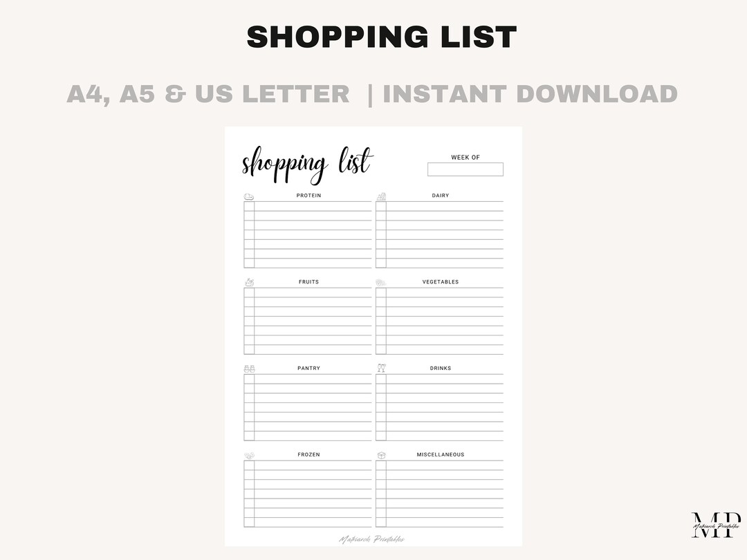 Printable Shopping List | Grocery, To-do, Priorities (PDF Download) - Etsy
