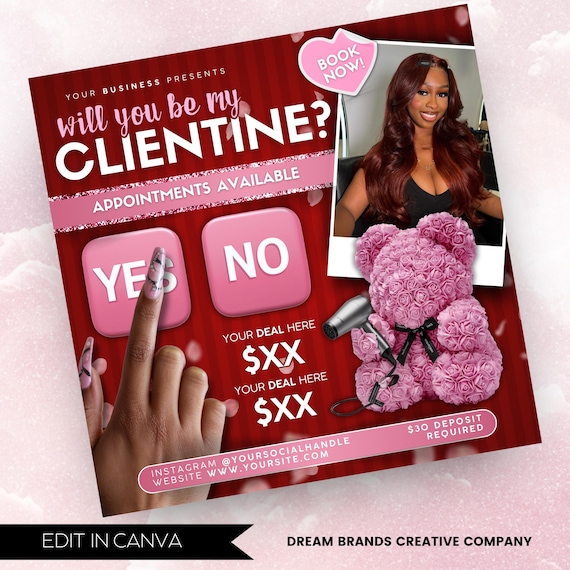 February Booking Flyer, Valentines Day Booking Flyer, February Bookings, Nail Hair Braids Lash Makeup Wig Install, Instagram Booking Flyer