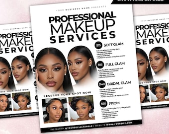 Makeup Price List Flyer Template, MUA Service Menu, Beauty Pricing List, Glam Makeup Artist Price Guide, Editable Canva Template