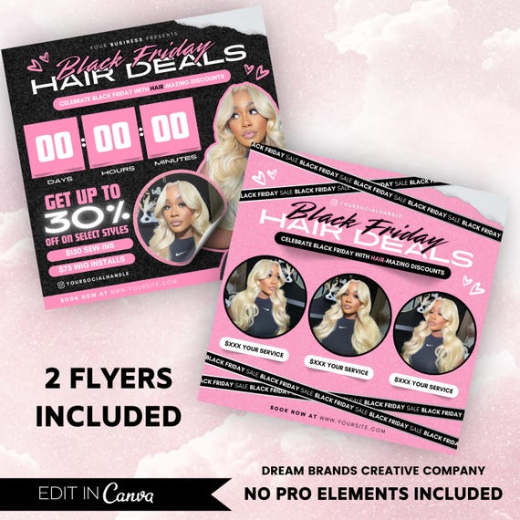 DIY Black Friday Flyer Template Bundle, Black Friday Flyer Set, Hairstylist Flyer, Nail Flyer Template, Lash Tech Flyer Set, Social Media