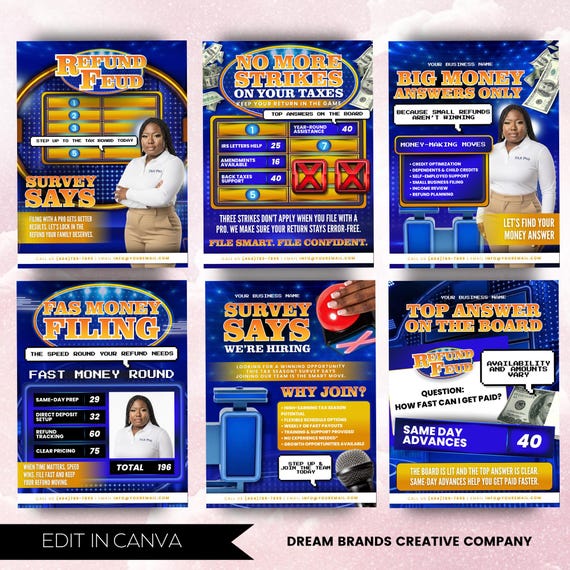 6 Fully Editable Tax Prep Service Flyers, 2026 Tax Season Flyers, Income Tax Preparer Flyers, Accounting Services Flyers, Canva Template