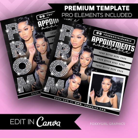 Prom Flyer, Prom Booking Flyer, Prom Hairstylist Nails Lashes Makeup MUA Flyer Braids, Prom Special Flyer, Prom Makeup Flyer, Book Now Flyer