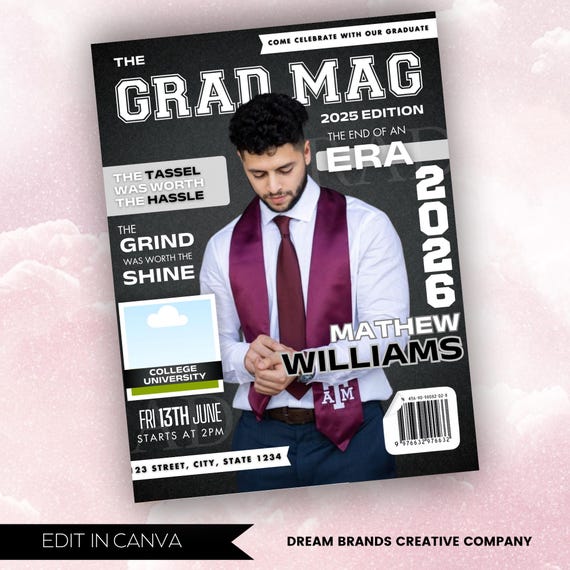 Magazine Cover Graduation Invite, DIY Flyer Template Design, Graduation Event, Class of 2026 Graduates, Premade Graduation Celebration Flyer