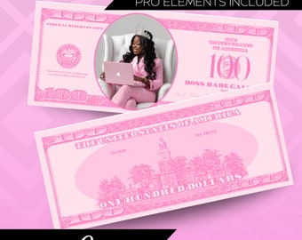 Pink 100 Dollar Bill Template, Custom Game Party Play Money, Add Your Text & Face on Money, Editable Printable Pink Hundred Dollar Bucks
