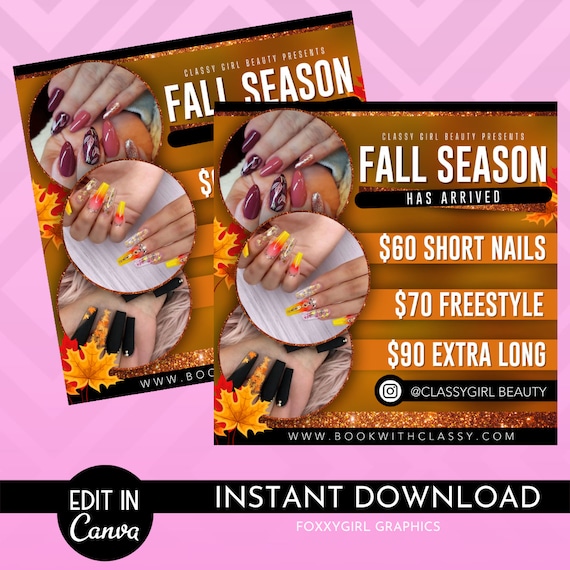 Fall Flyer , Book Now Flyer , Hair Lashes Nails Makeup Cosmetics Social Media Editable Flyer , Fall Bookings , Fall Sale , Autumn Sale ,Fall
