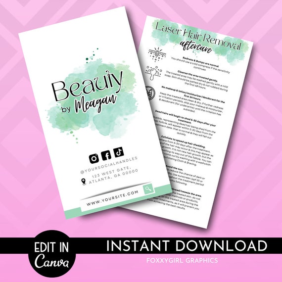 Laser Hair Removal Care Card Template, IPL Hair Removal Aftercare Template, Printable Hair Removal Care Guide, Editable Laser Hair Removal