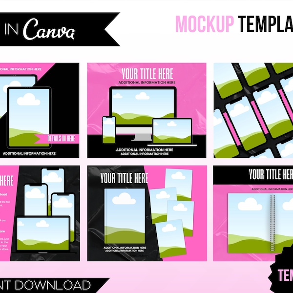 30 Mockup Templates, Girl Boss Mockup, Mockup, Template, Canva Editable Tempalte, Notebook Template, Ebook Template