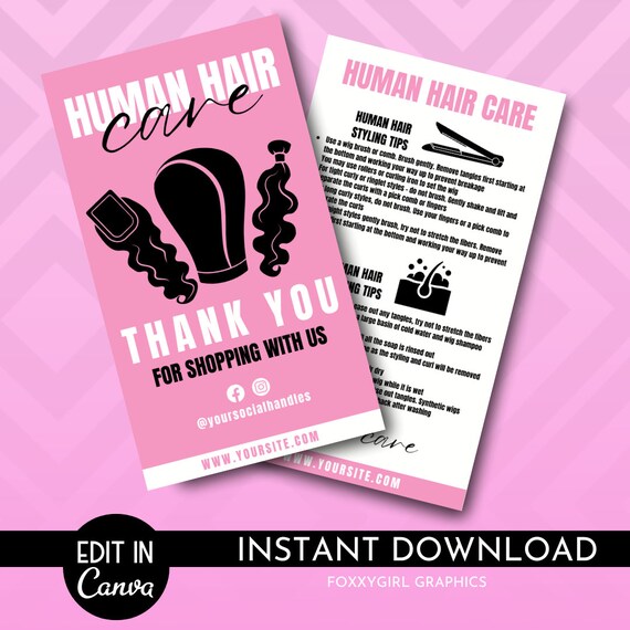 Hair Care Card Template | After Care Card Template | Hair Care Instructions | Weave Care Guide Card Template | Hair Business Packaging