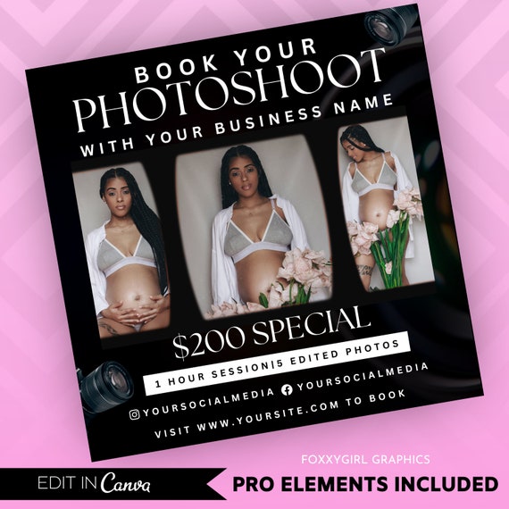 Photographer Flyer Template, Canva Editable Template, Photoshoot Booking Flyer, Instagram Content, DIY Business flyer