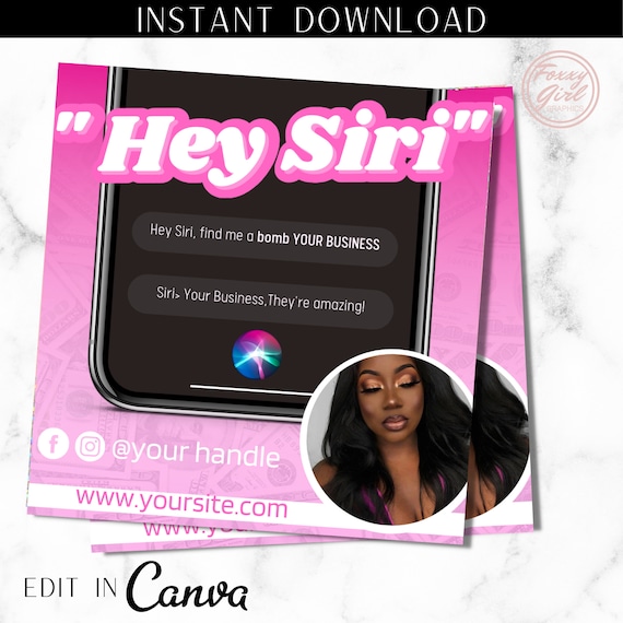 Hey Siri Editable Booking Flyer | Appointments Available | Hair | Lash | Makeup | Stylist | DIY | Book Now | | Instagram | Canva Template