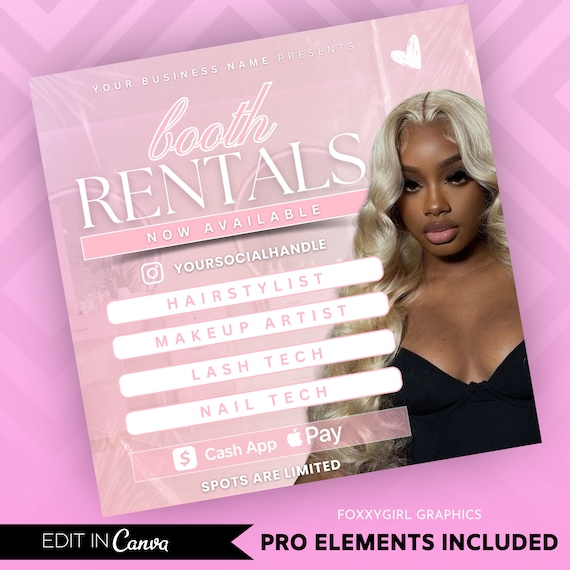Booth Rental Flyer, Esthetician Flyer, Beautician Flyer, Salon Flyer, Booth Rental Template, Social Media Flyer, Canva Editable Templates