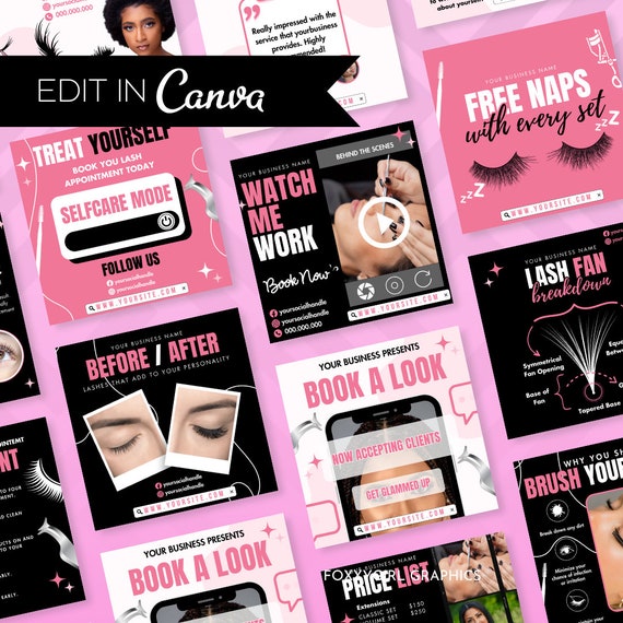 20 Instagram Posts for Lash Technicians Editable Eye-Catching Social Media Posts for Eyelash Techs Extension Aftercare Lash Quotes Canva