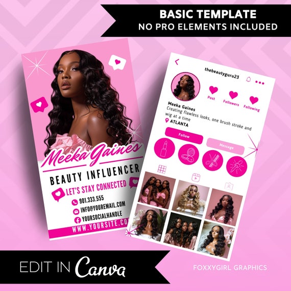 Pink Instagram Business Cards, DIY Canva Template Design, Make Up Artist Cards, Lash Cards, Hair Salon Cards, Premade Beauty Business Card