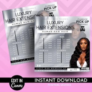 DIY Hair Pricelist Flyer, Hair Sale, Bundle Deals, Hair Extensions Wig Flyer, Editable Canva Template