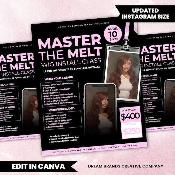 Hair Training Flyer Template, Hairstylist Class Promo, Hair Extension Training Ad, Beauty Workshop Flyer Canva Editable