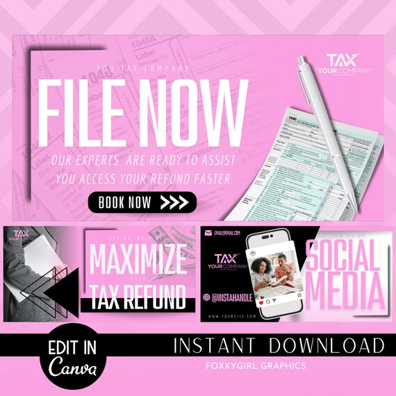 DIY Web Banner Tax Preparation Tax Agent , Shopify Website Banner Template, Tax Banner, Editable Website Banners, Canva