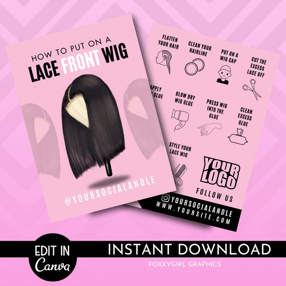 Wig Install Card Template | Lace Wig Install Card Template | Lace Install Guide Card Template | Hair Business Packaging