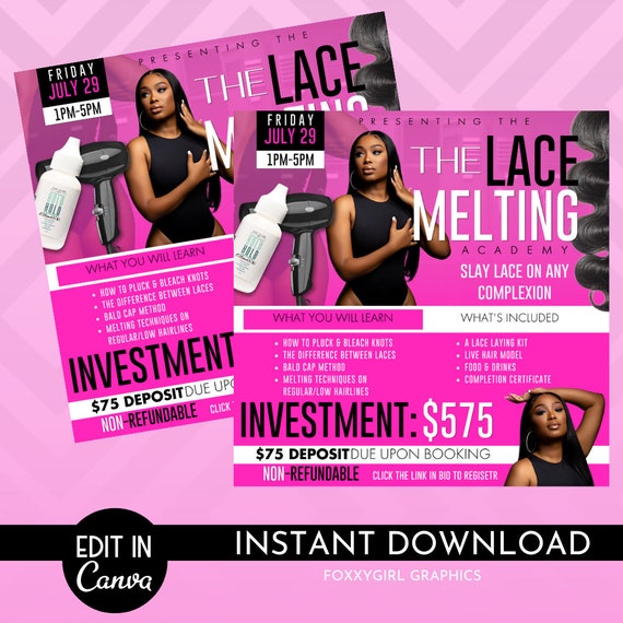 WIG TRAINING FLYER, wigs, Social Media Flyer, Beauty Template, Diy Flyer, Canva Template for Wig Class Flyer