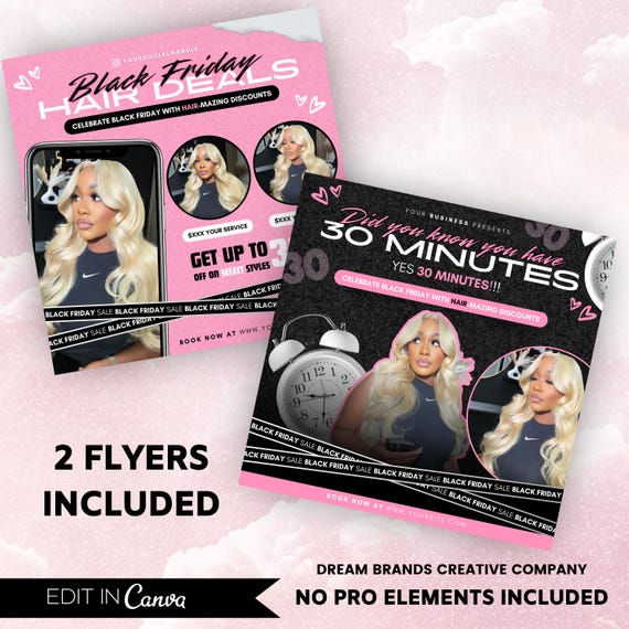 DIY Black Friday Flyer Template Bundle, Black Friday Flyer Set, Hairstylist Flyer, Nail Flyer Template, Lash Tech Flyer Set, Social Media