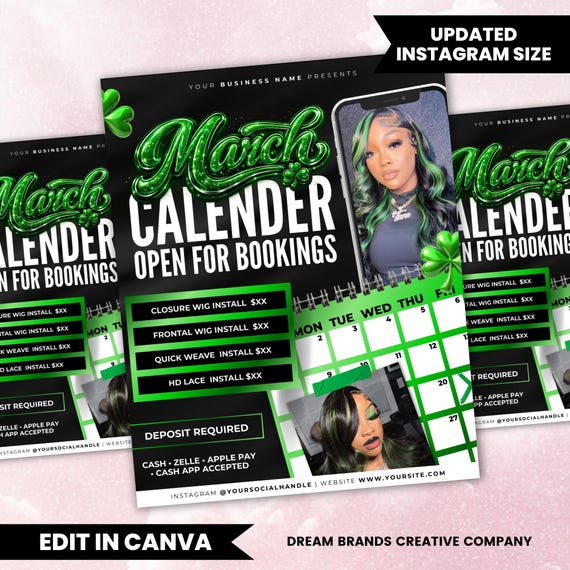 March Booking Flyer, March Flyer, March Books, Book Now Flyer, March Madness Flyer, MUA Lashes Nails Hair March Flyer, Canva Editable