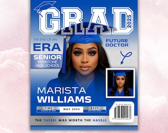 Magazine Cover Graduation Invite, DIY Flyer Template Design, Graduation Event, Class of 2025 Graduates, Premade Graduation Celebration Flyer