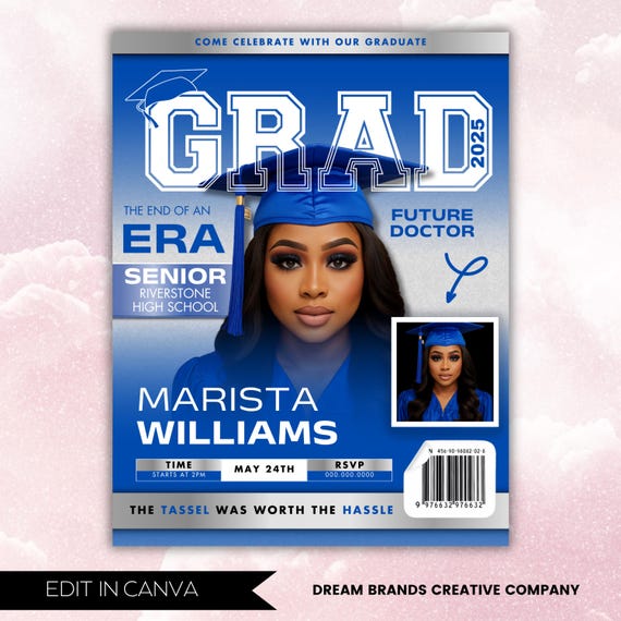 Magazine Cover Graduation Invite, DIY Flyer Template Design, Graduation Event, Class of 2025 Graduates, Premade Graduation Celebration Flyer