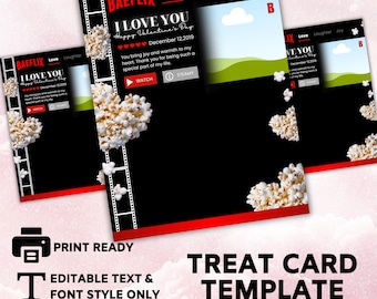 Netflix inspired Couples Valentines Day treat card templates, Jumbo Valentines  card, Christmas Gift, print ready, Canva Template