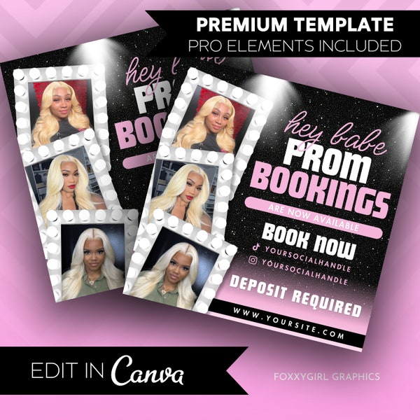 Prom Flyer, Prom Booking Flyer, Prom Hairstylist Nails Lashes Makeup MUA Flyer Braids, Prom Special Flyer, Prom Makeup Flyer, Book Now Flyer