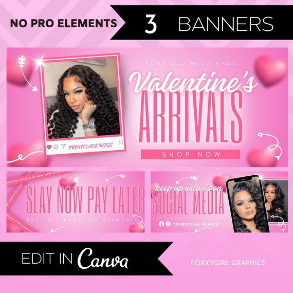 Valentine’s Day website banners | web banners canva template | Valentine’s Day sale template | web banner valentines sale | shopify banner