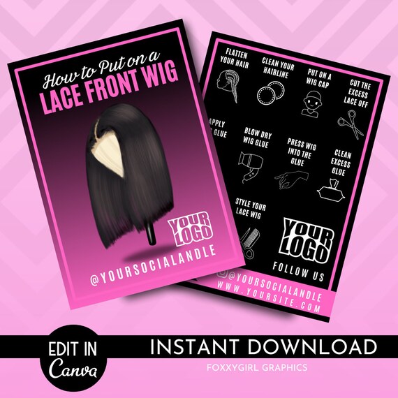 Wig Install Card Template | Lace Wig Install Card Template | Lace Install Guide Card Template | Hair Business Packaging