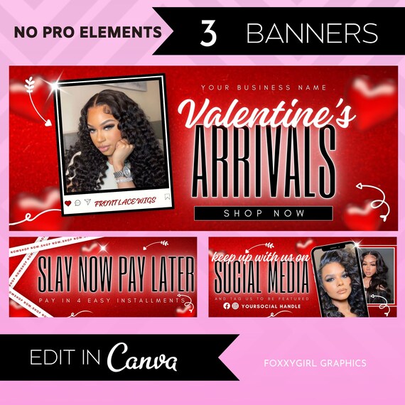 Valentine’s Day website banners | web banners canva template | Valentine’s Day sale template | web banner valentines sale | shopify banner