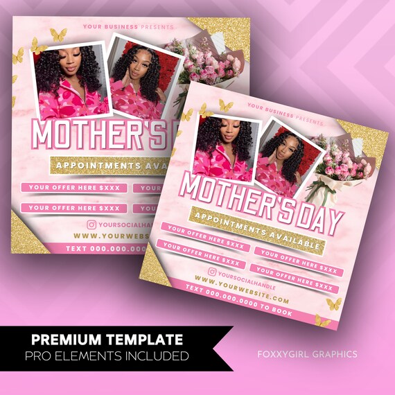 Mother's Day Booking Flyer, Mother's Day Special Flyer, May Booking Flyer, Mother's Day Deals Hair Braids Makeup Nails Lash Wigs Install