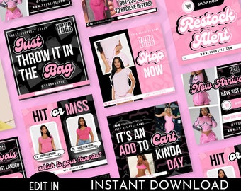Marca de moda DIY / Plantillas de Canva editables / Publicaciones de Instagram de ropa urbana y belleza en rosa