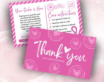 Thank You Post Card, DIY Canva Business Card Template Design, Marketing Cards, Glitter Pink Promotional Card, Premade Small Business Card