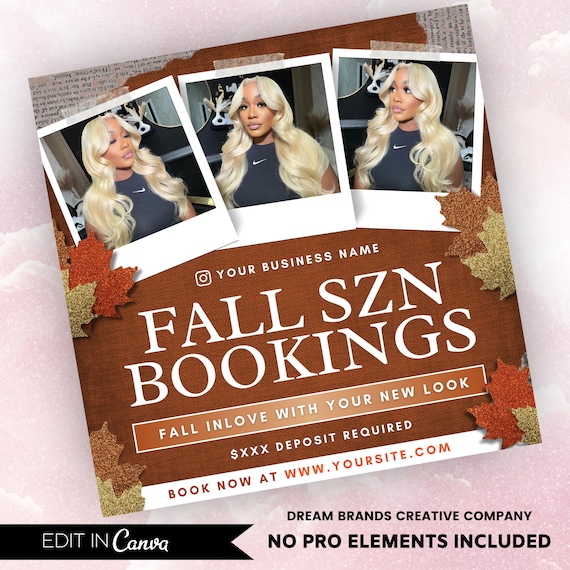 DIY Editable November Booking Flyer Template - Fall Hair Lash Makeup Nail Appointments Available Flyer