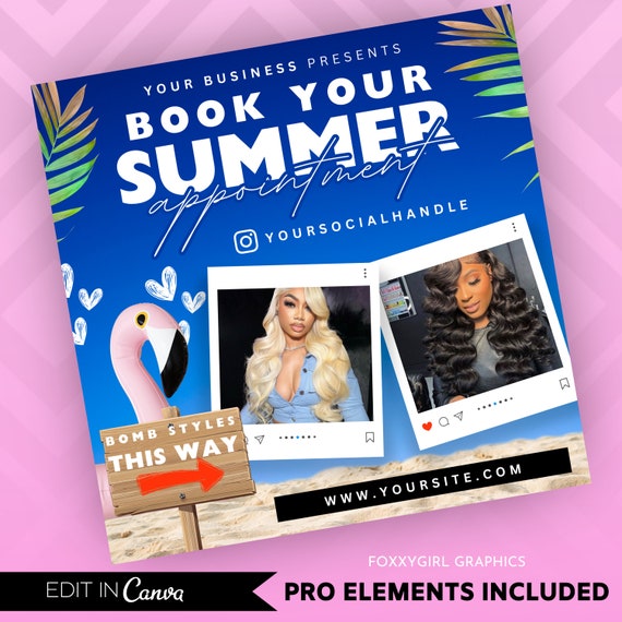 Summer Booking Flyer, Summer Break, Summer Special, Summer Appointments Books Open June July August Hair Braids Lash Nails Makeup Wig Wax