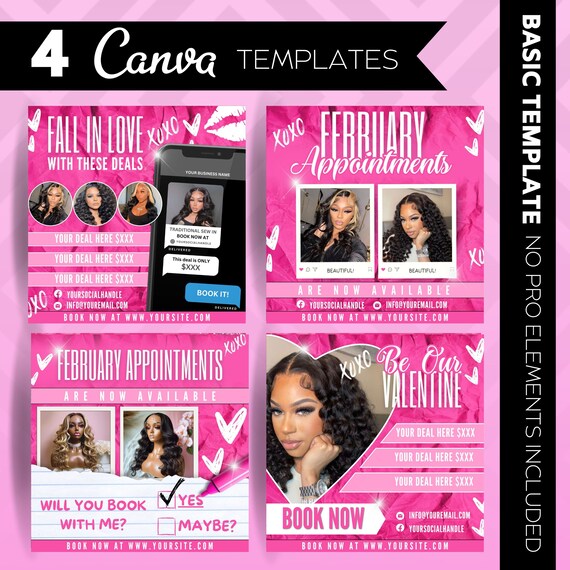 4 Pink February Booking Flyer, Valentines Day Hair Flyer, Valentines Day Flyer, Hair Flyer, Hair Booking Flyer Valentines Day Sale Flyer