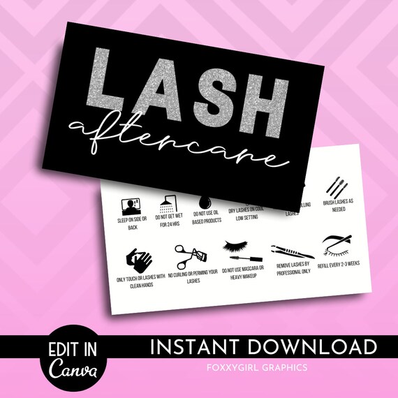 LASH AFTERCARE CARD template, lash care steps, Business card, Premade design, lash card Template, lash technician, beauty