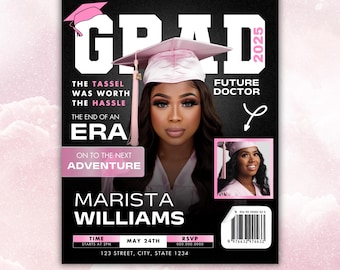 Magazine Cover Graduation Invite, DIY Flyer Template Design, Graduation Event, Class of 2025 Graduates, Premade Graduation Celebration Flyer