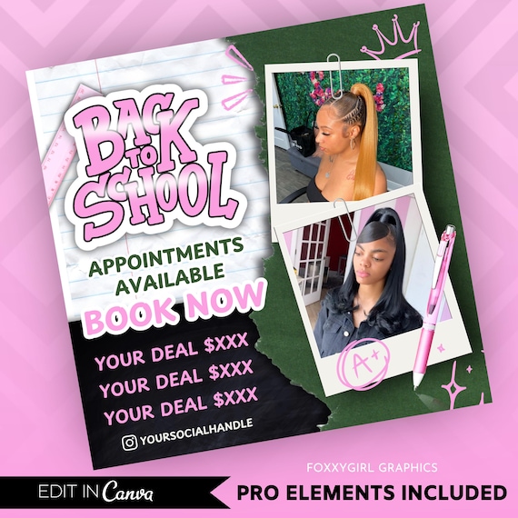 Back To School Flyer, Back to school sale flyer, Back to school Hair flyer, DIY canva template, Back 2 School Flyer, Braid Special Flyer