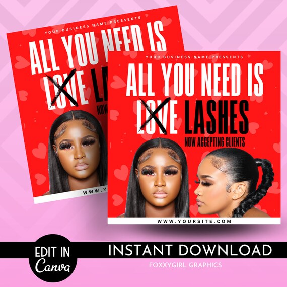DIY Valentine's Day Flyer, Boutique, Instagram Flyer, Wigs, Bundles, Makeup Artist, Eyelash Tech, Nail Tech