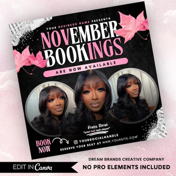 DIY Editable November Booking Flyer Template - Fall Hair Lash Makeup Nail Appointments Available Flyer