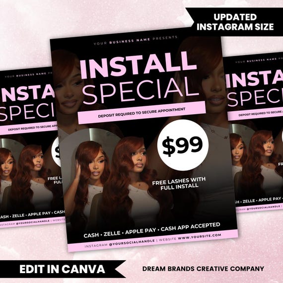 Hair Sale Flyer Template, Hair Extension Sale Flyer, Salon Discount Promo, Hairstylist Special Offer Ad, Editable Canva Template